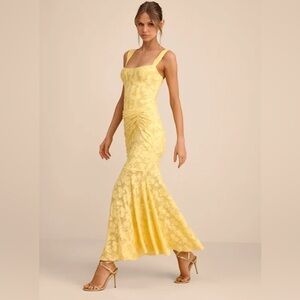 Lulus Celeste Yellow Floral Burnout Bustier Maxi Dress Size Medium